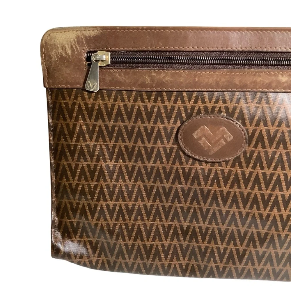 Mario Valentino Vintage Brown V-Pattern Clutch